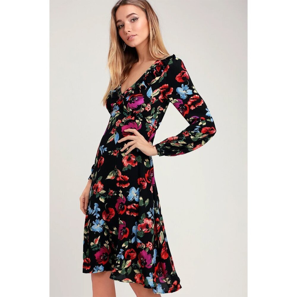 Lulus Beloved Blooms Floral Long Sleeve Midi Dress Semi Sheer Multicolor Women S